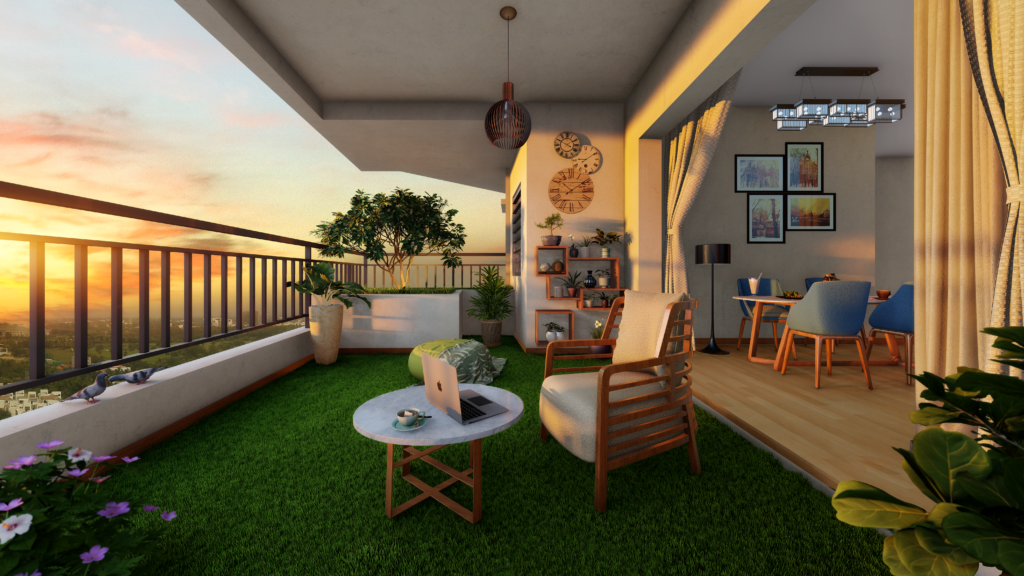 Modern balcony space at ASBL Spectra designed as a home office or outdoor retreat.