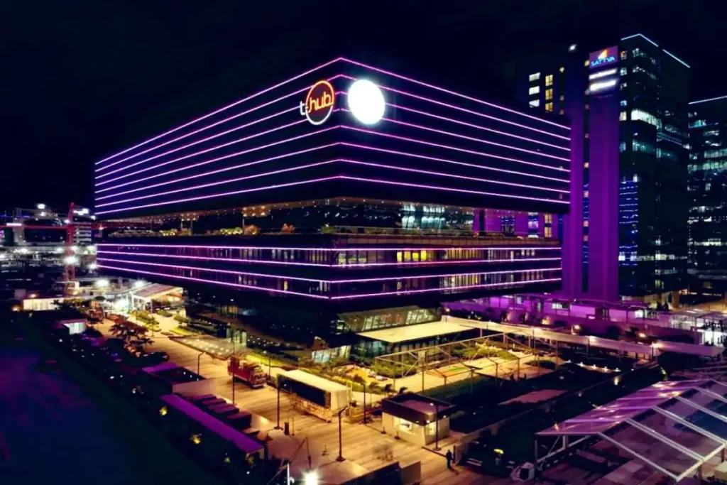 Visual of the sustainable and innovative T-Hub startup incubator in Gachibowli.