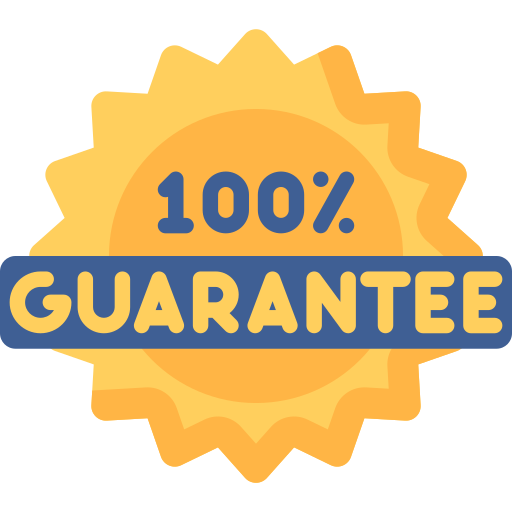 A "100% Guarantee" badge in blue and gold.