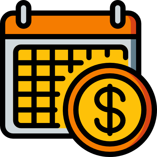 A calendar with a gold dollar coin, representing a payment schedule or rental income dates.