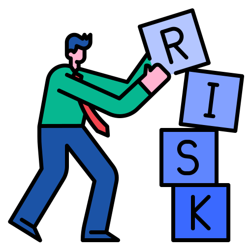 A person stacking blocks that spell "RISK," representing the assessment of investment risks.