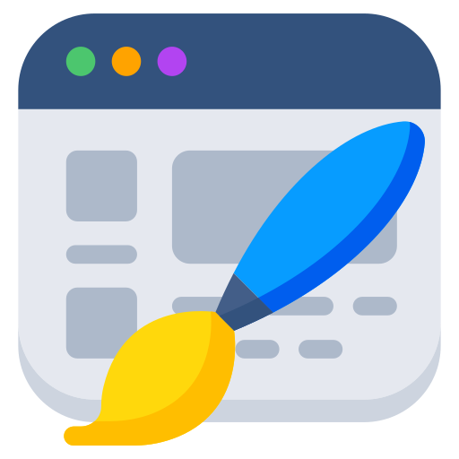 A web browser with a paintbrush, representing customization or interior design planning.