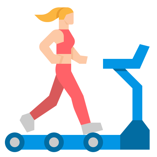 Three flat-design graphic icons on a white background: a blue swimming pool with stairs, a person running on a treadmill, and a stylized storefront labeled "Club."