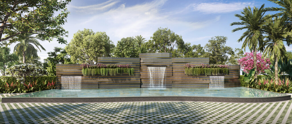 Beautifully landscaped community garden and green terrace for residents.