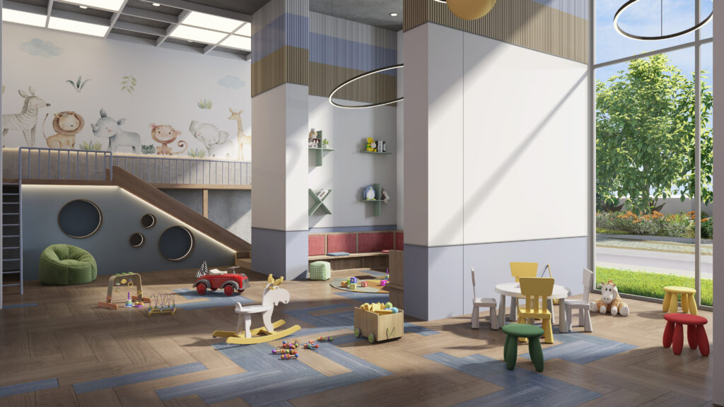 Professional on-site creche providing a safe learning environment for toddlers.