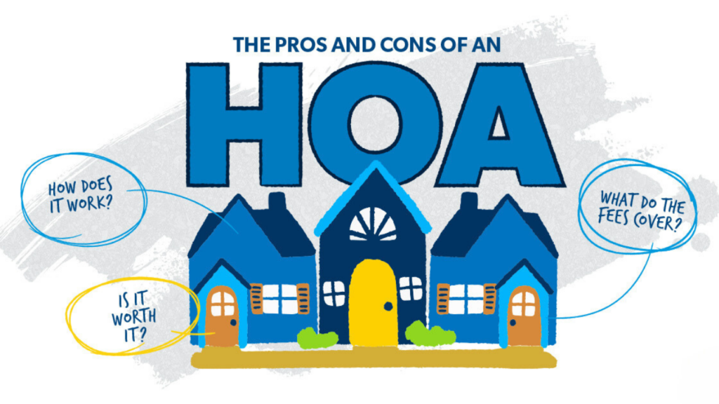 Illustration of a Homeowners Association managing community maintenance and rules.