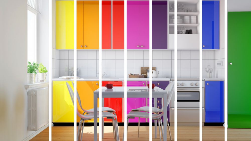 Vastu-compliant blue and brown cabinets for a north-facing kitchen