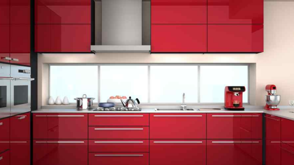 Energetic red kitchen decor emitting happiness and luck.