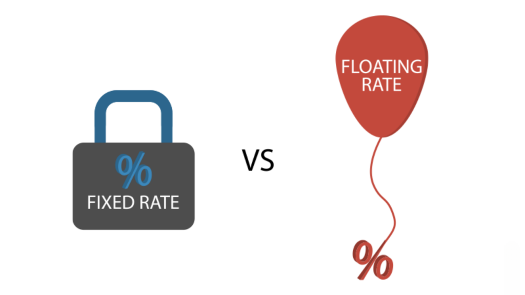 A graphic comparing a Fixed Rate padlock icon and a Floating Rate balloon icon.